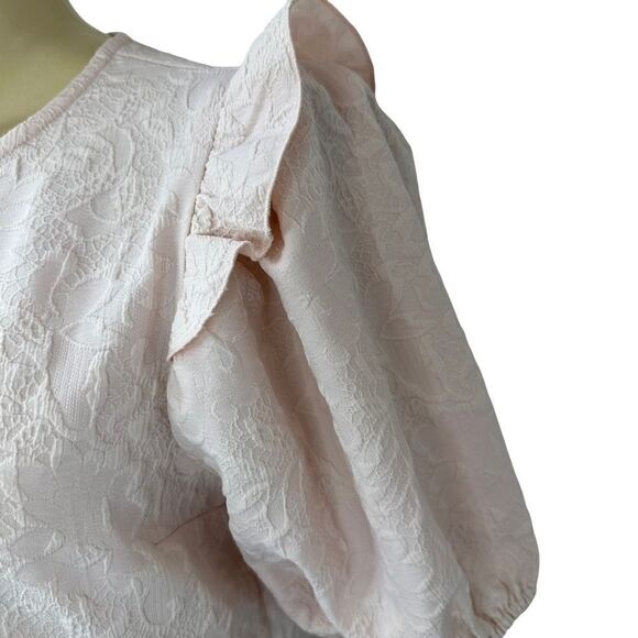 Express Pink Textured Puff Sleeve Ruffle Blouse xs - Picture 5 of 8